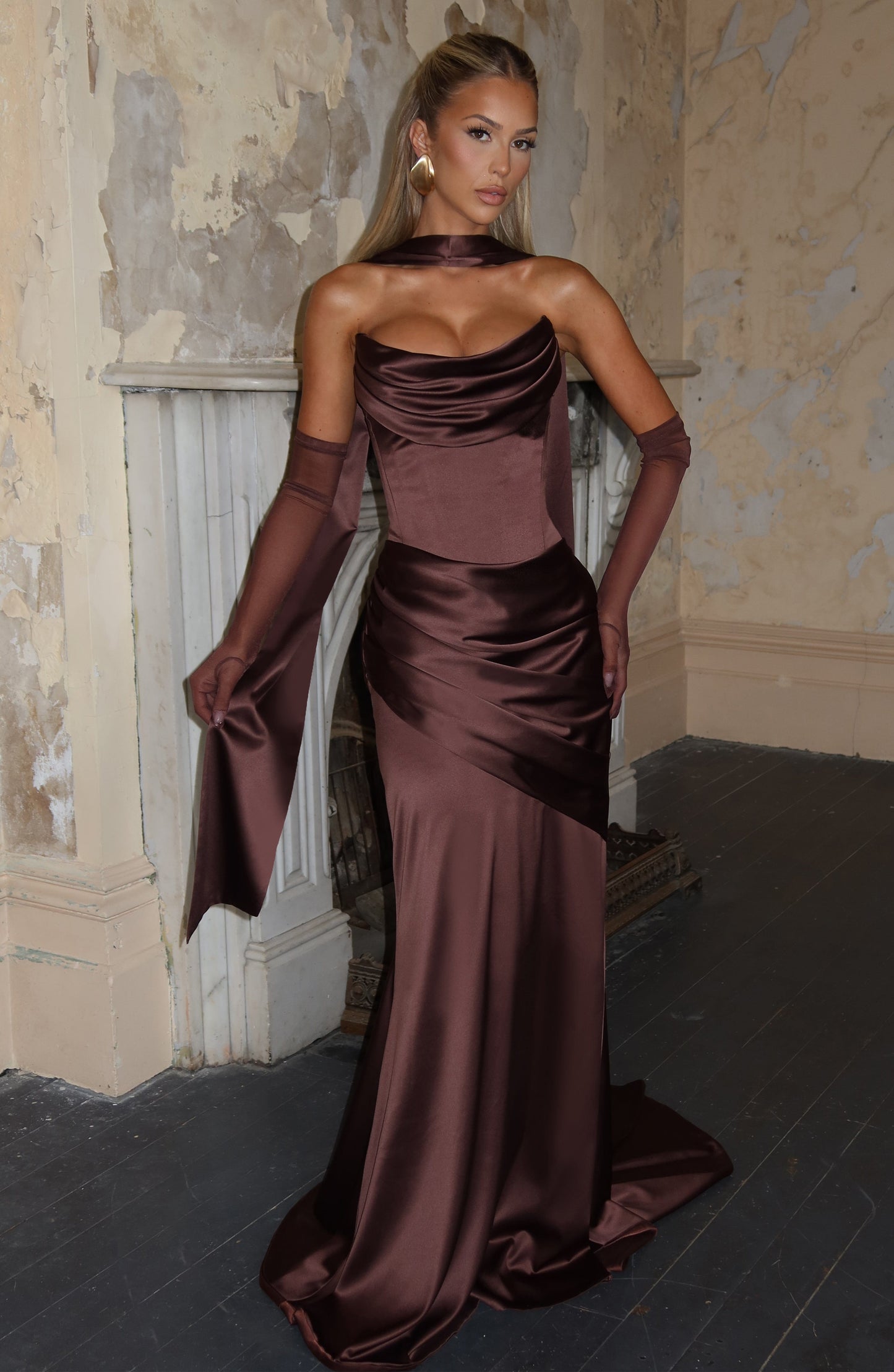 Vestido comprido Kensington - Castanho ameixa