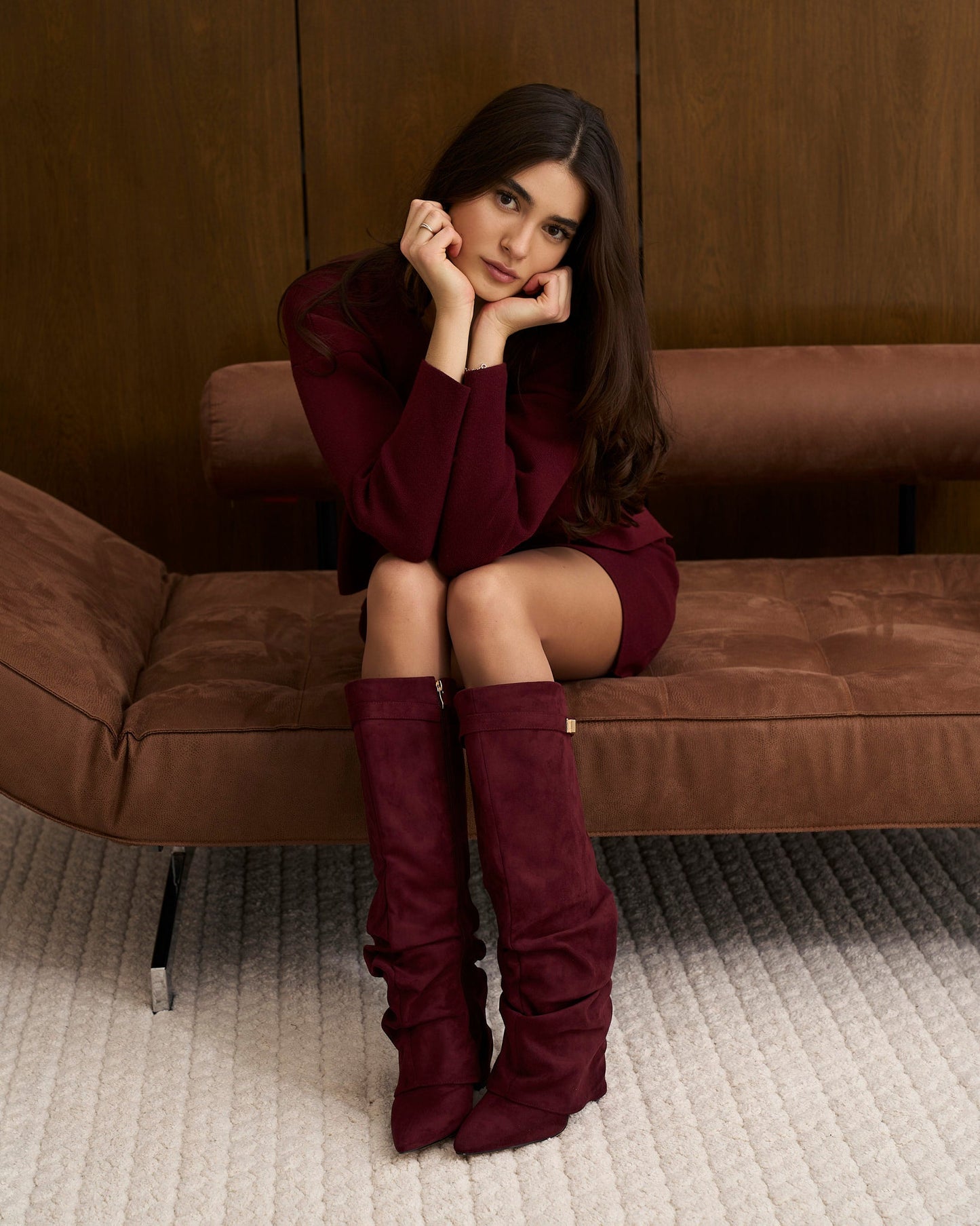 Botas altas Lavista Slouchy Suede – Borgonha