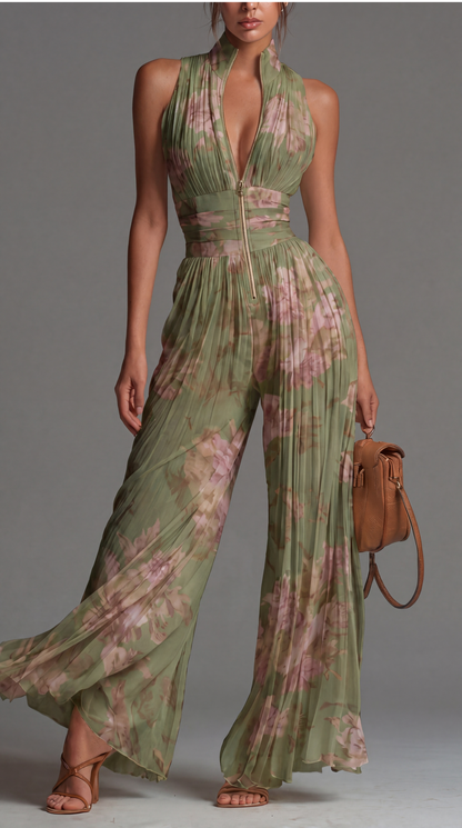 Íris Essência – Macacão de Chiffon Floral Plissado