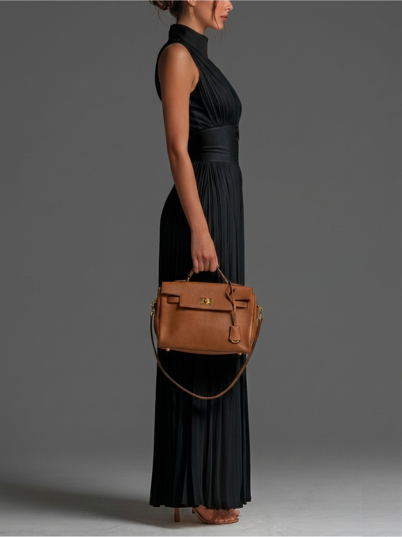 Íris Essência – Macacão Preto de Chiffon Plissado