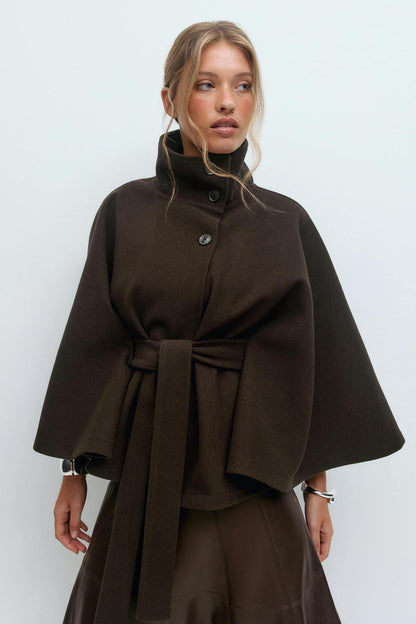 Capella Short Cape Coat – Brown