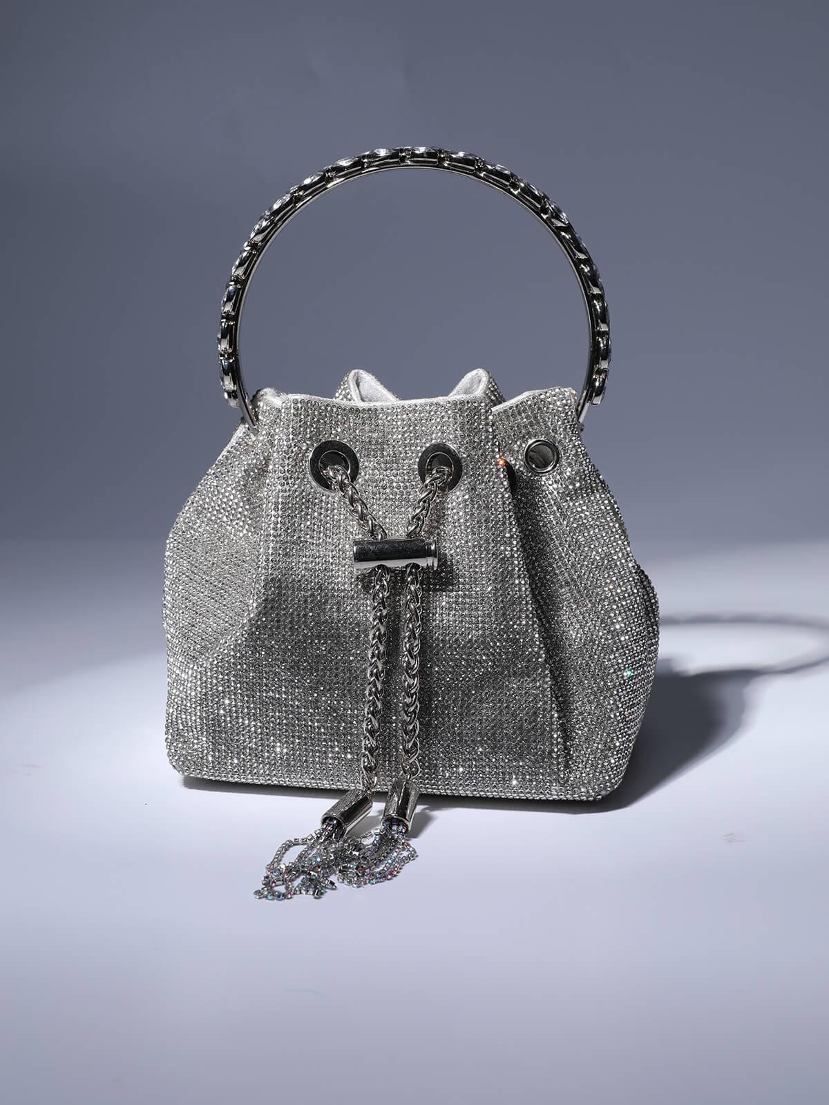 Mala Mattea Crystal Embellished Bucket Bag Prateada