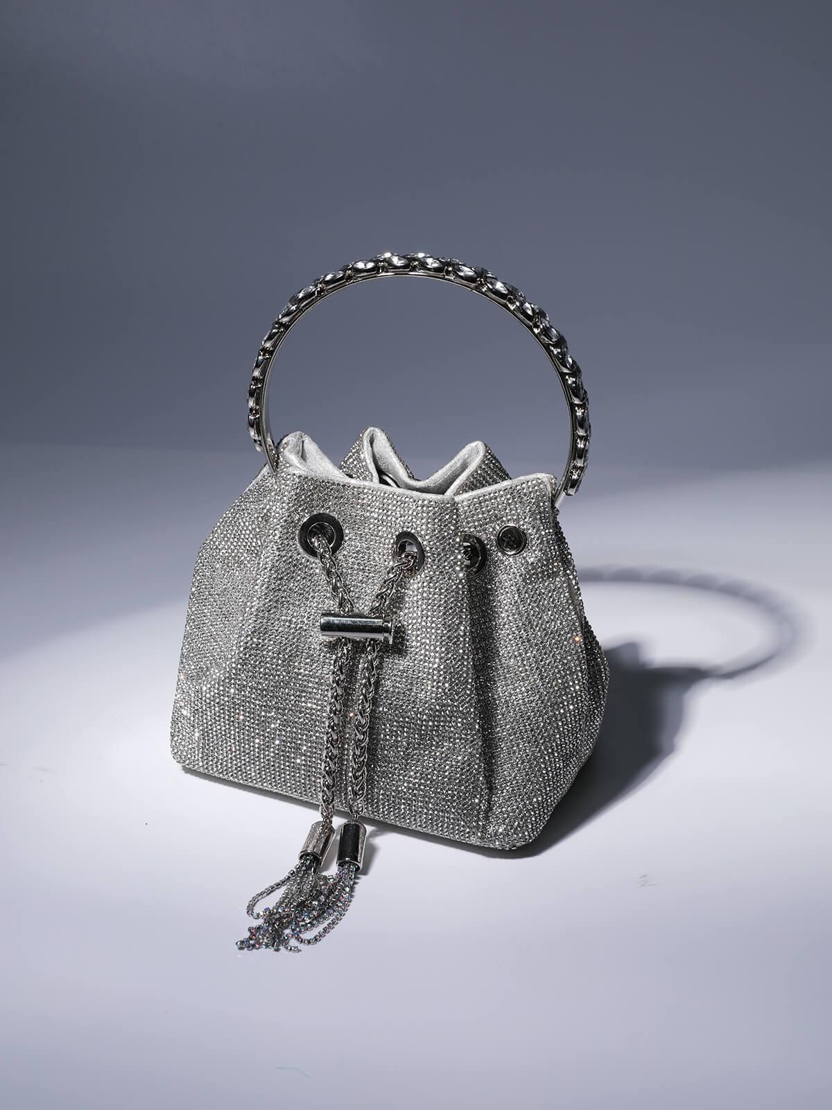 Mala Mattea Crystal Embellished Bucket Bag Prateada