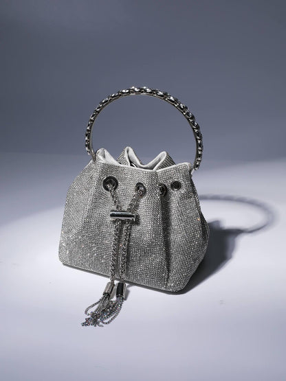 Mala Mattea Crystal Embellished Bucket Bag Prateada
