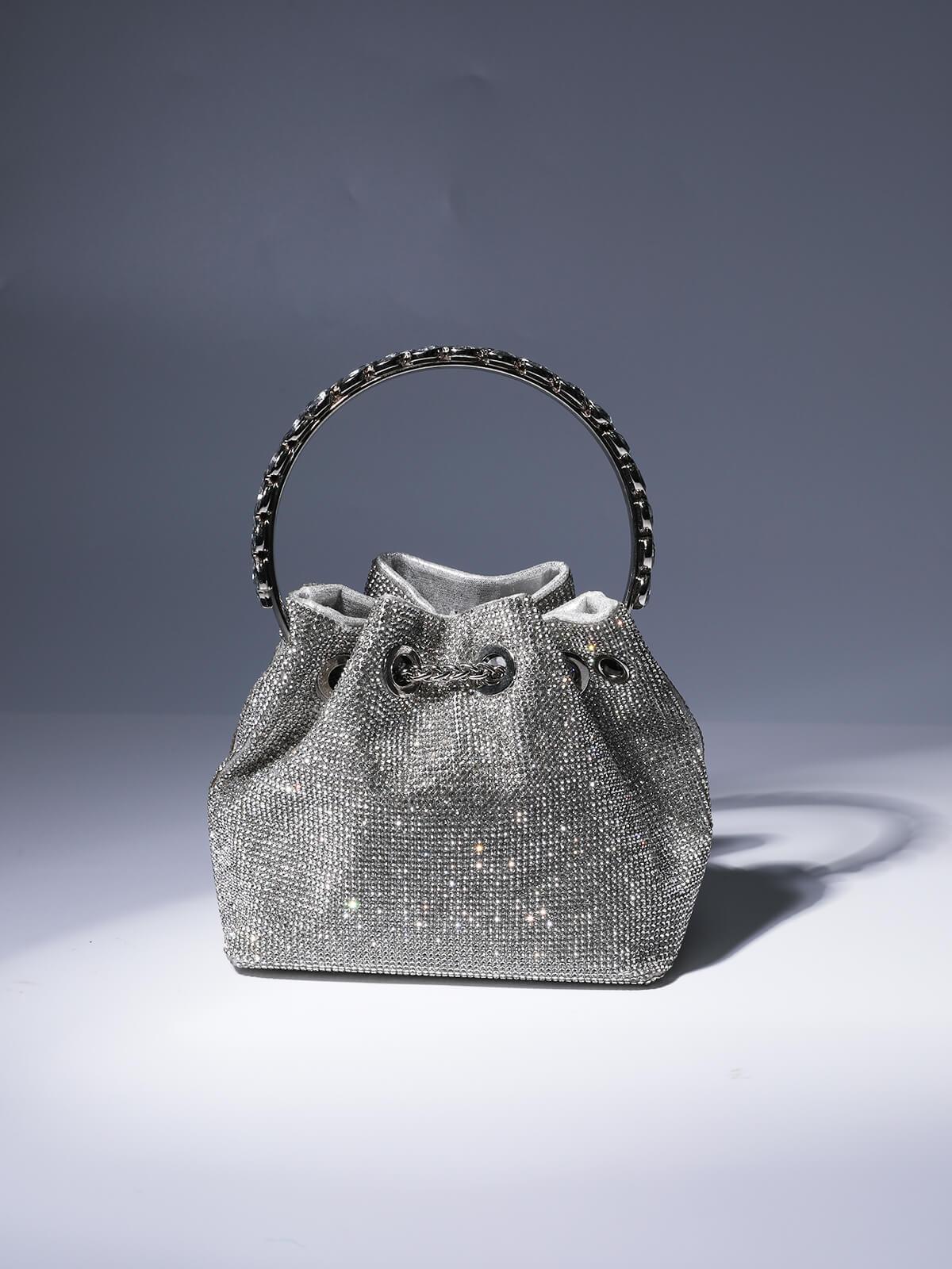 Mala Mattea Crystal Embellished Bucket Bag Prateada