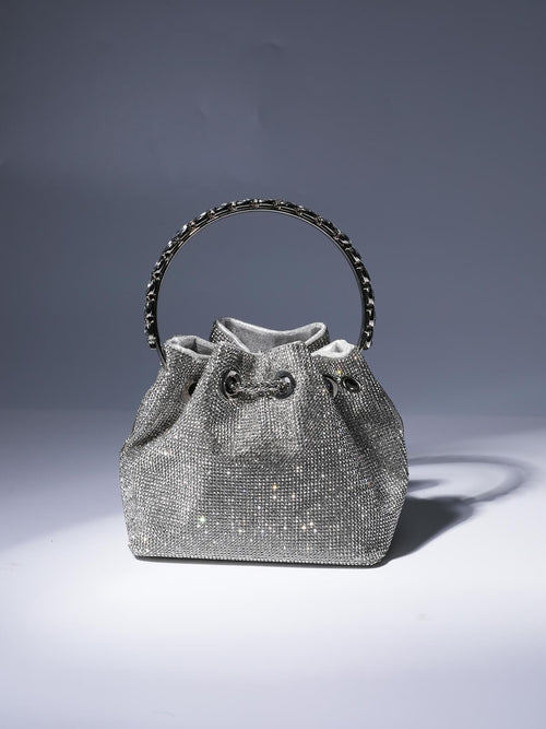 Mala Mattea Crystal Embellished Bucket Bag Prateada