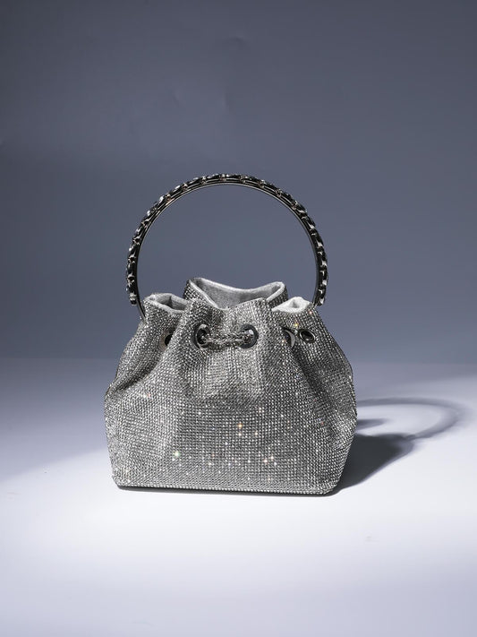 Mala Mattea Crystal Embellished Bucket Bag Prateada