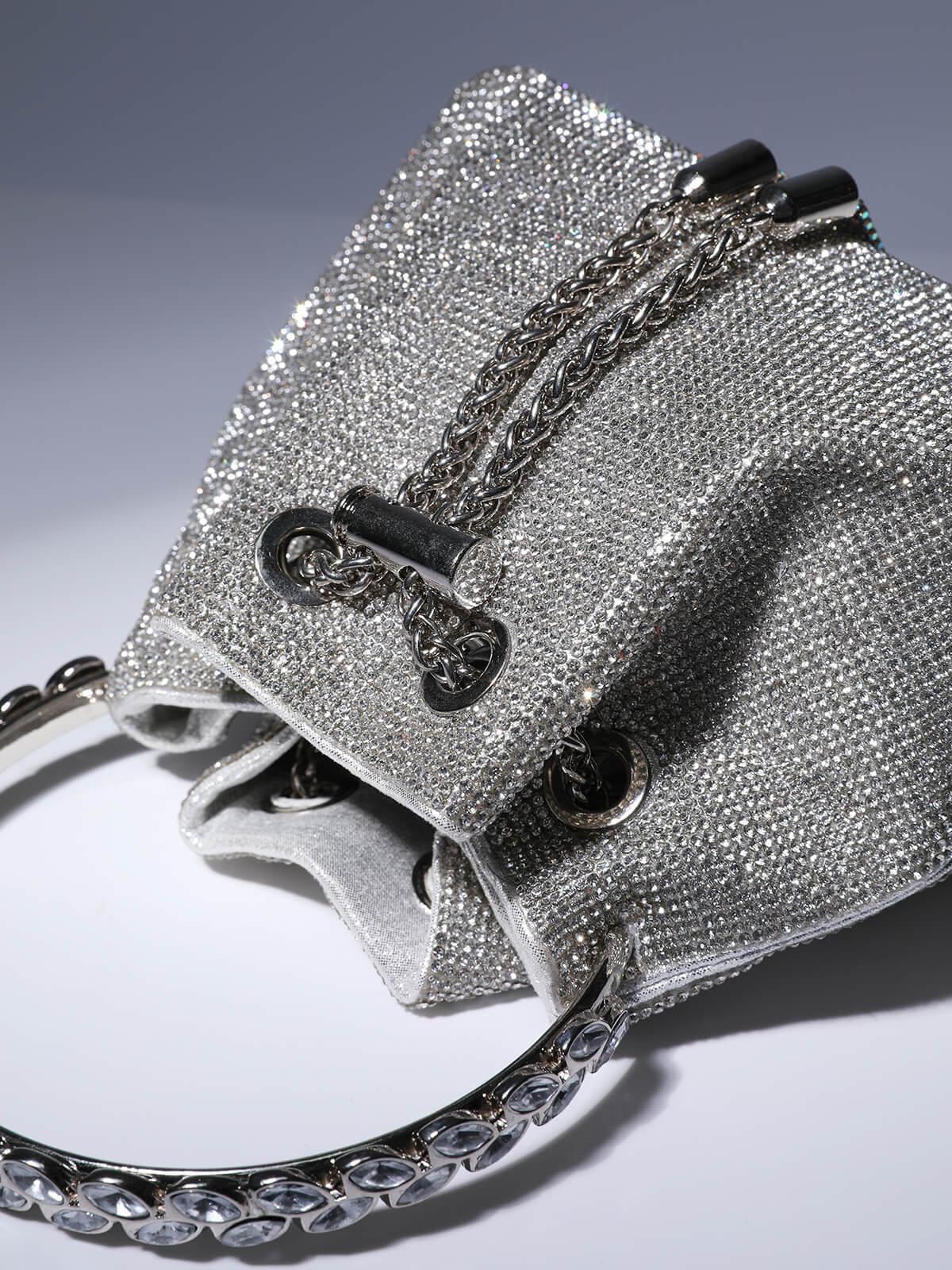 Mala Mattea Crystal Embellished Bucket Bag Prateada