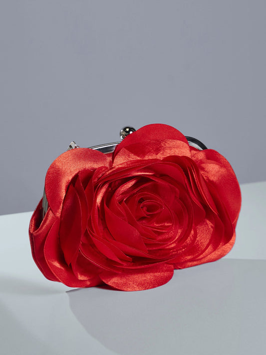 Wells Red Flower Clutch de Cetim