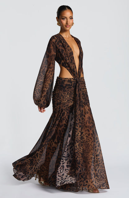 Vestido Comprido Andrina - Padrão Leopardo