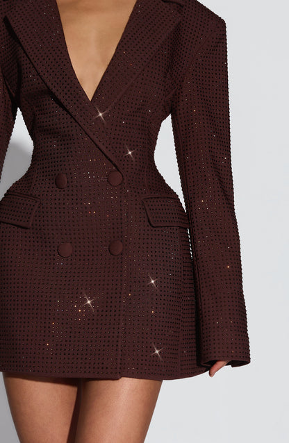 Vestido Mini Elvira - Castanho Ameixa Brilhante