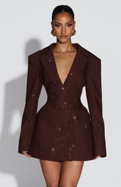 Vestido Mini Elvira - Castanho Ameixa Brilhante