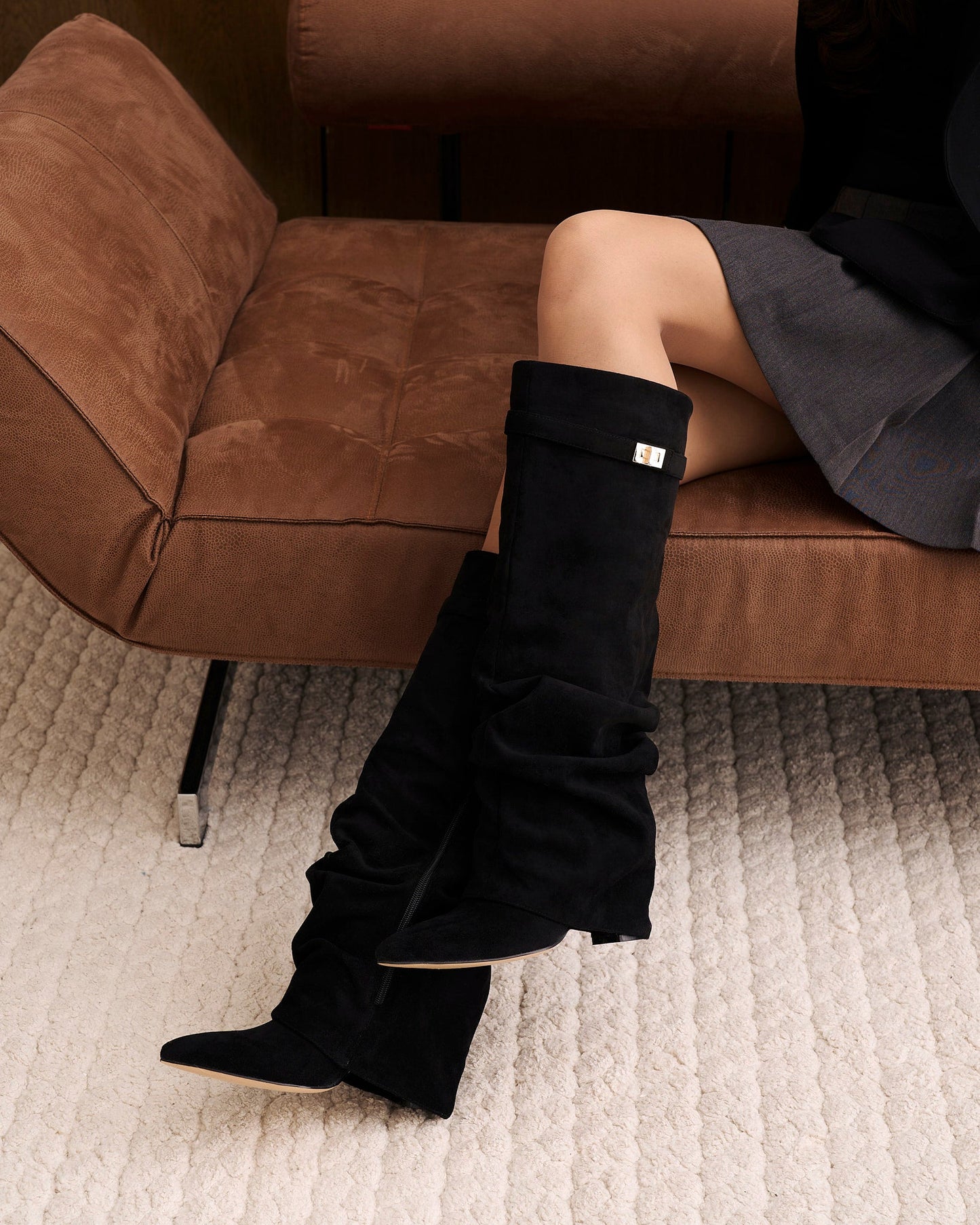 Botas de cano alto Lavista Slouchy de camurça – Preto