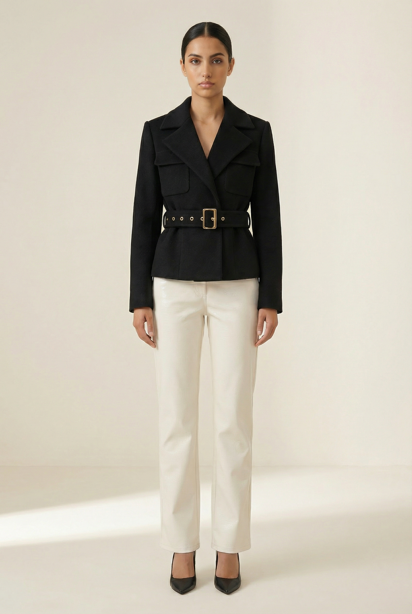 Claudia Short Belted Blazer – Black