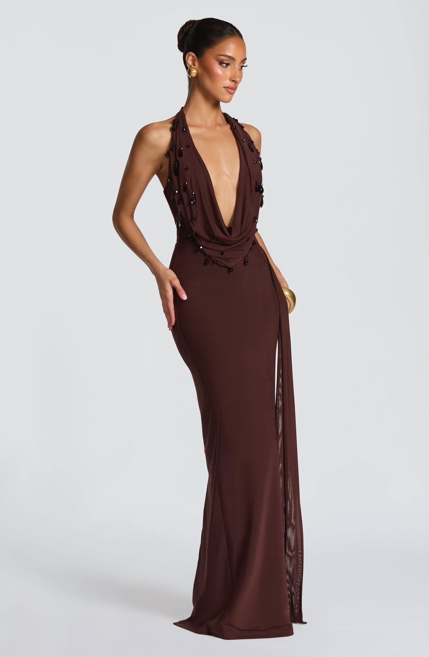 Vestido Comprido Fabia - Castanho Ameixa
