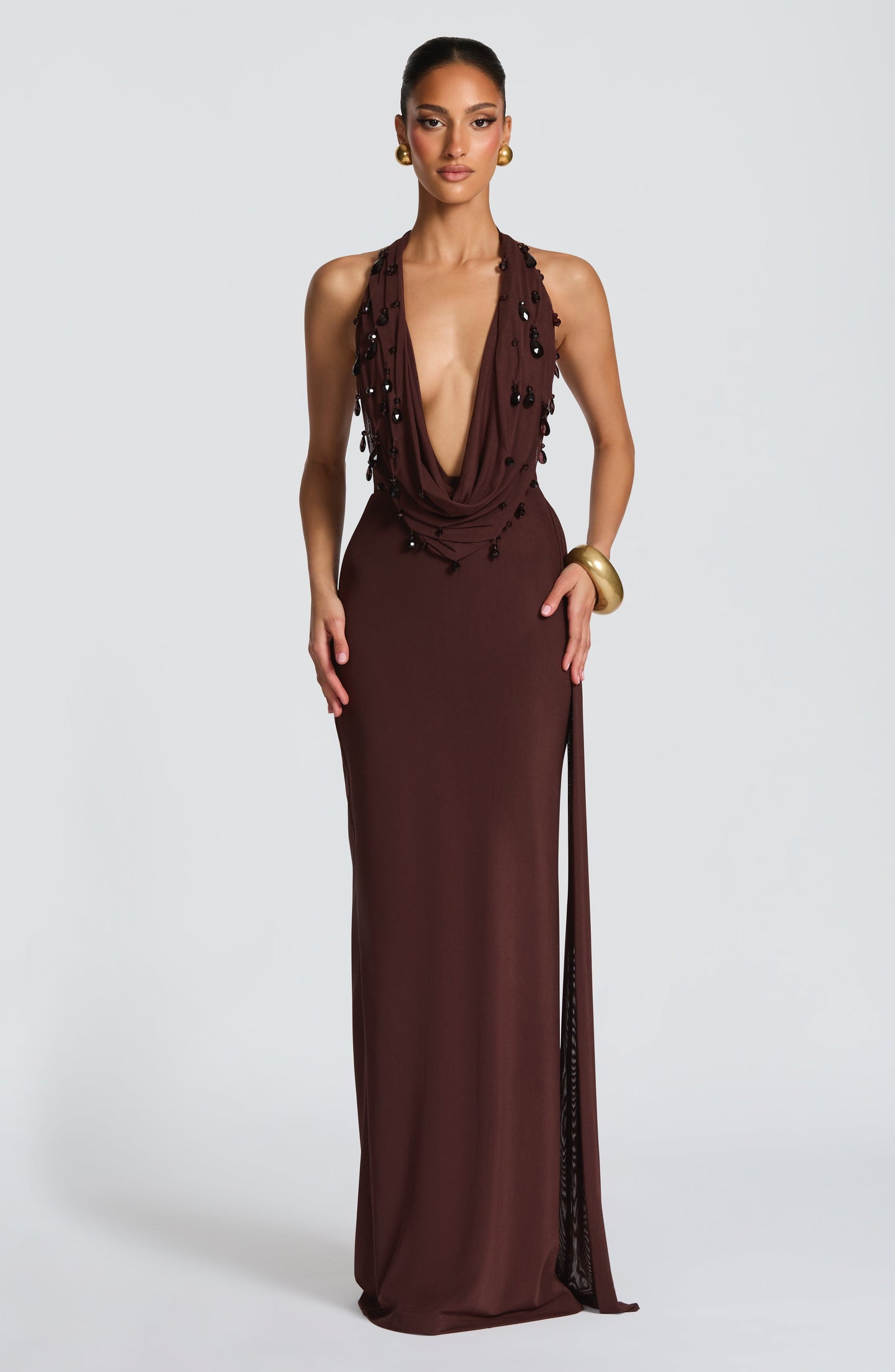 Vestido Comprido Fabia - Castanho Ameixa