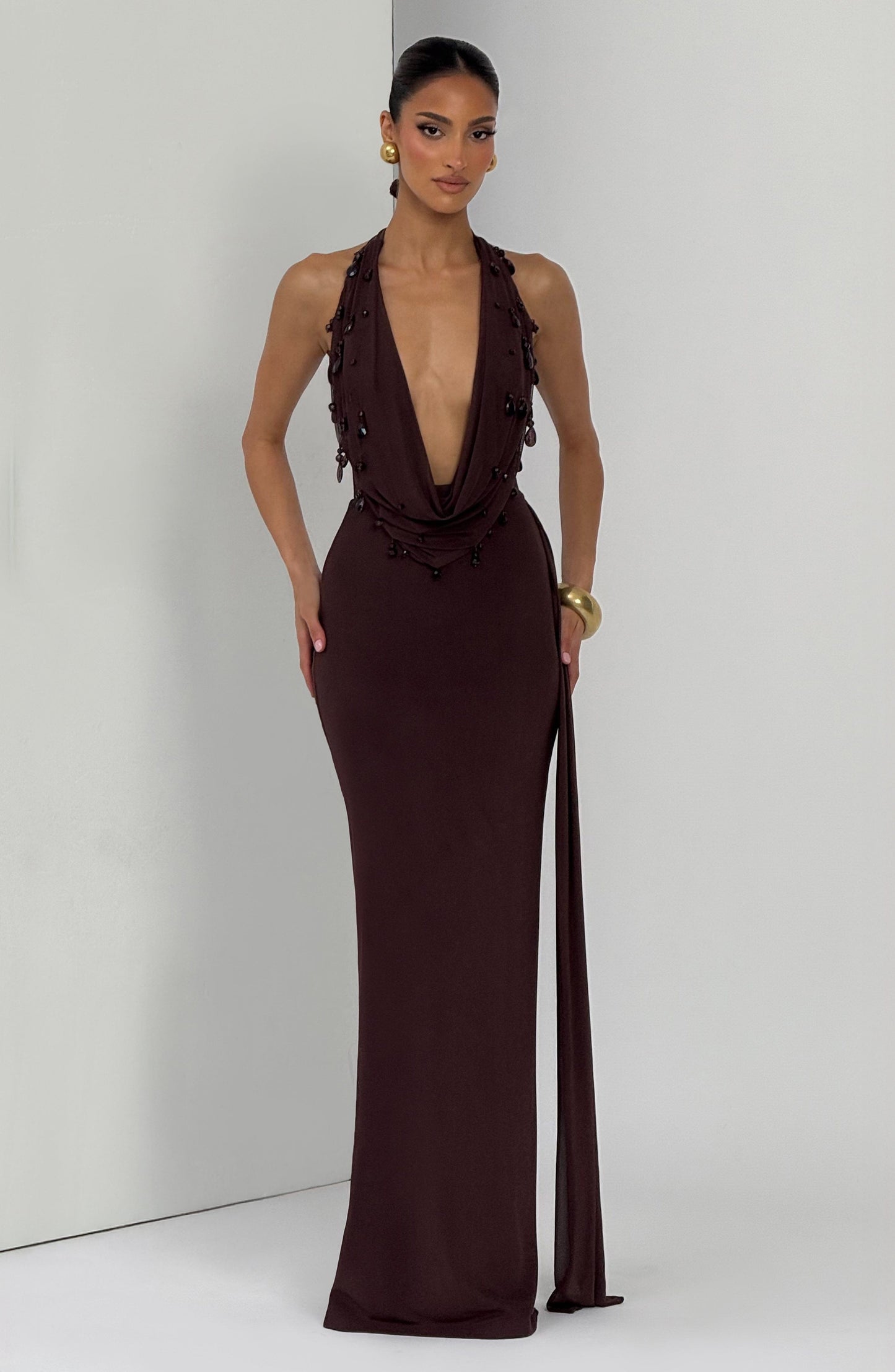 Vestido Comprido Fabia - Castanho Ameixa