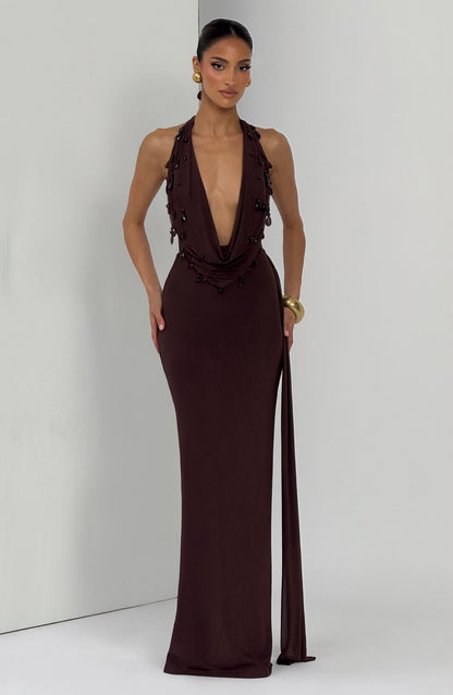 Vestido Comprido Fabia - Castanho Ameixa