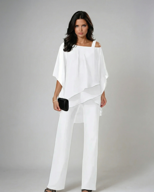Loretta | Conjunto de algodão e tela com blusa de mangas morcego e calças largas