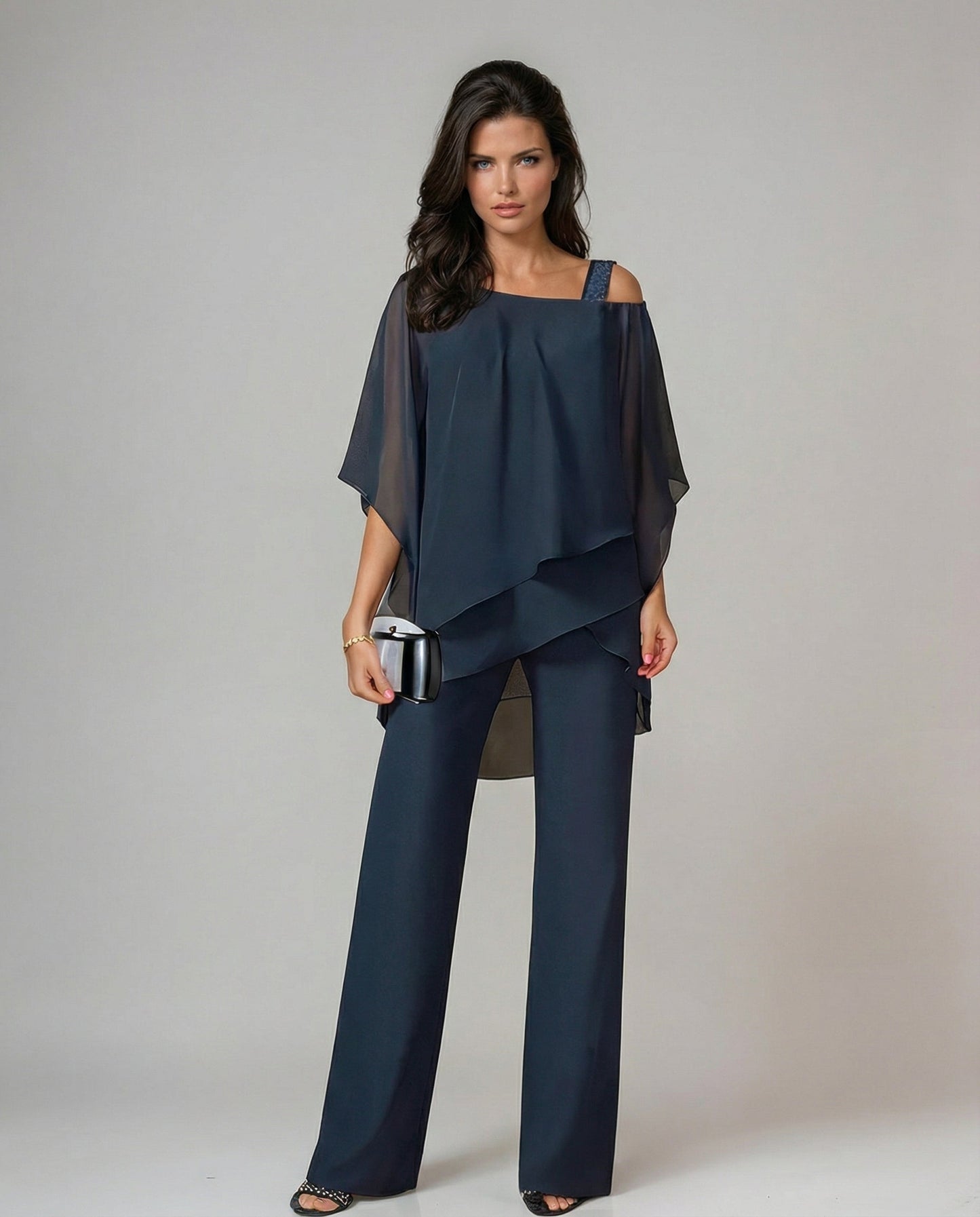 Loretta | Conjunto de algodão e tela com blusa de mangas morcego e calças largas