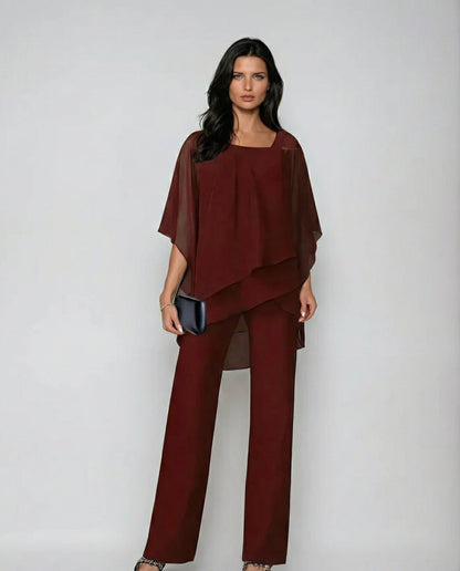 Loretta | Conjunto de algodão e tela com blusa de mangas morcego e calças largas