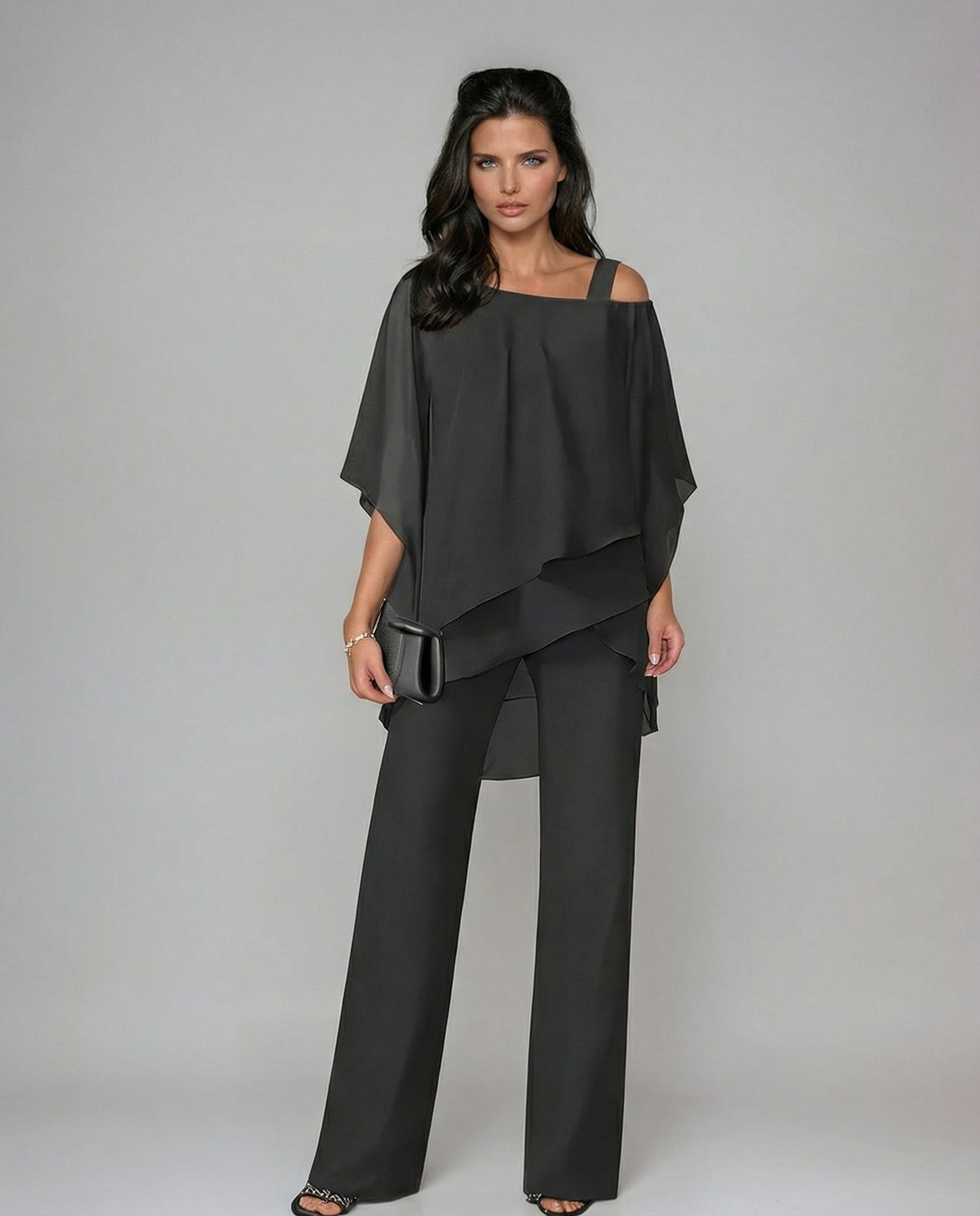 Loretta | Conjunto de algodão e tela com blusa de mangas morcego e calças largas