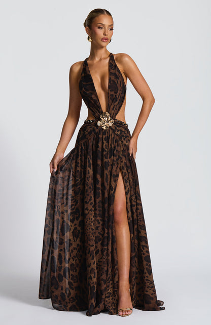 Vestido Maxi Indiana - Padrão Leopardo