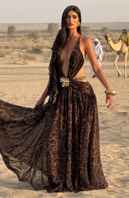 Vestido Maxi Indiana - Padrão Leopardo