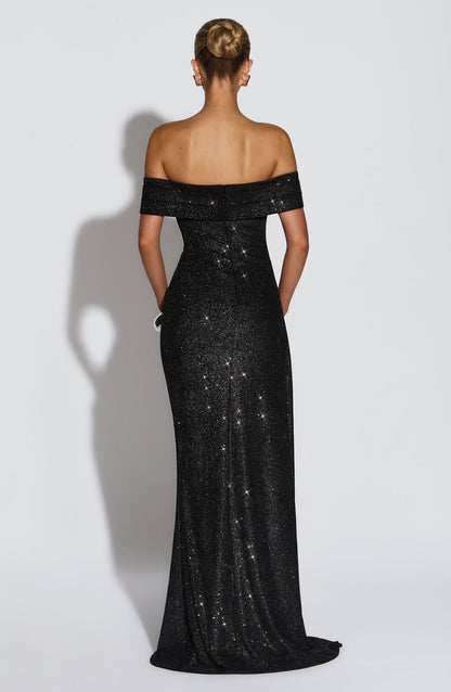 Vestido maxi Joyce - Preto cintilante