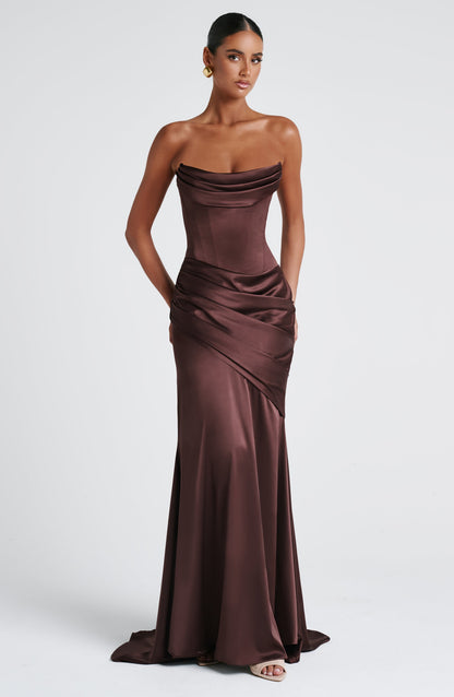 Vestido comprido Kensington - Castanho ameixa