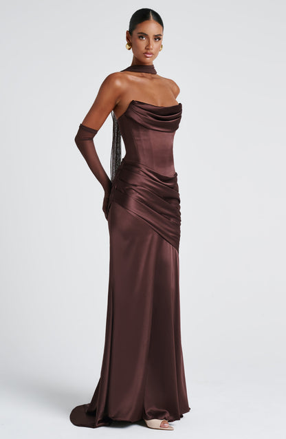 Vestido comprido Kensington - Castanho ameixa