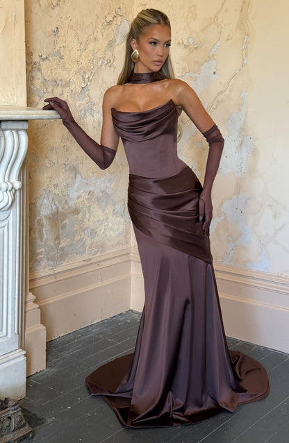 Vestido comprido Kensington - Castanho ameixa