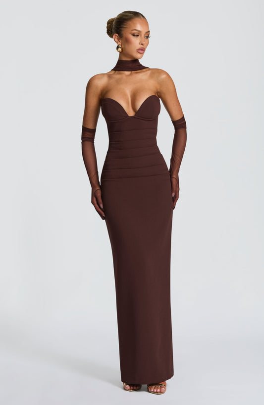 Vestido comprido Lindsey - Castanho Ameixa