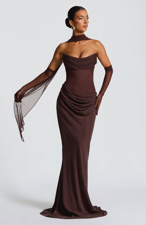 Vestido Comprido Liora - Castanho Ameixa