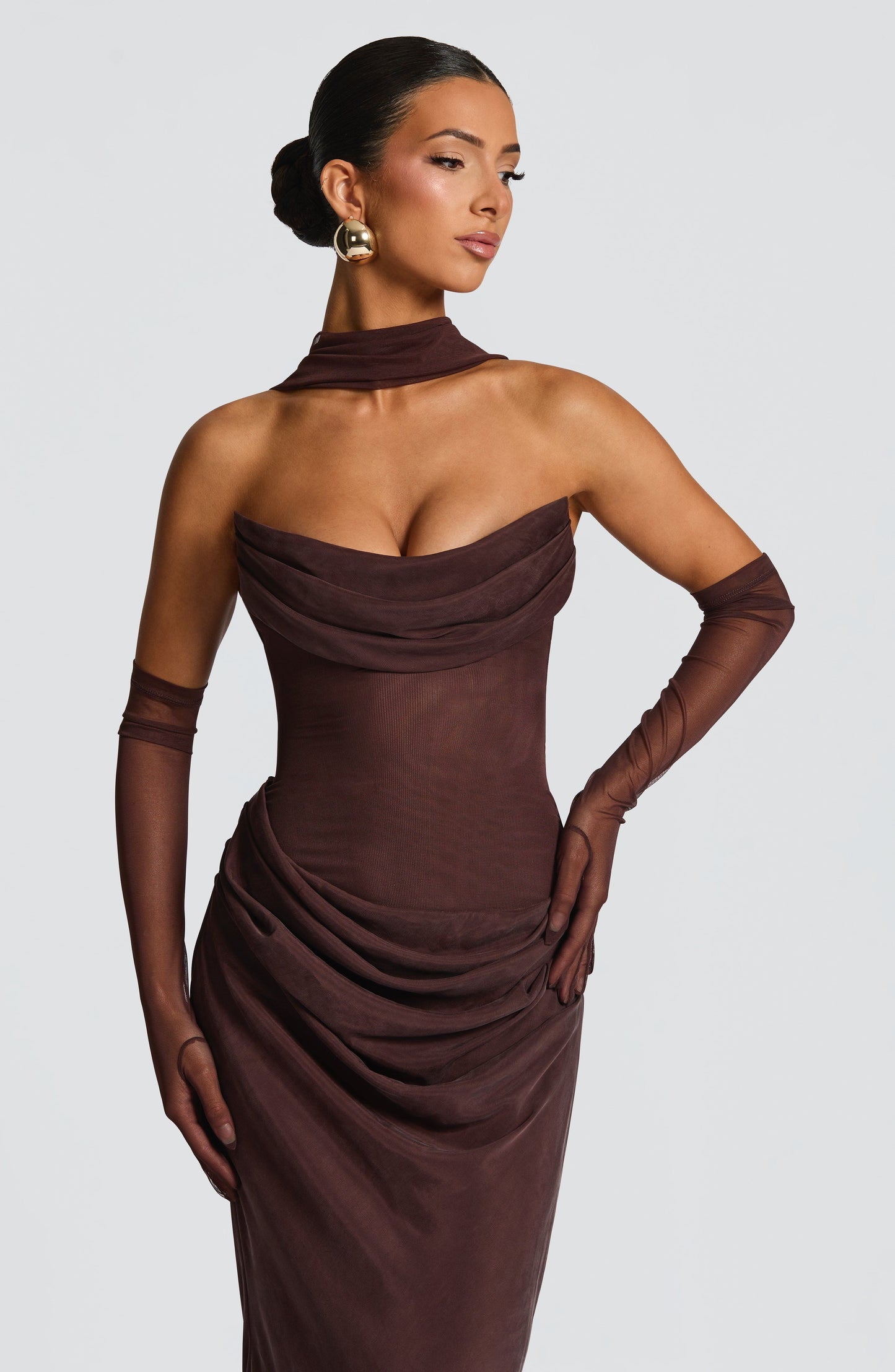 Vestido Comprido Liora - Castanho Ameixa