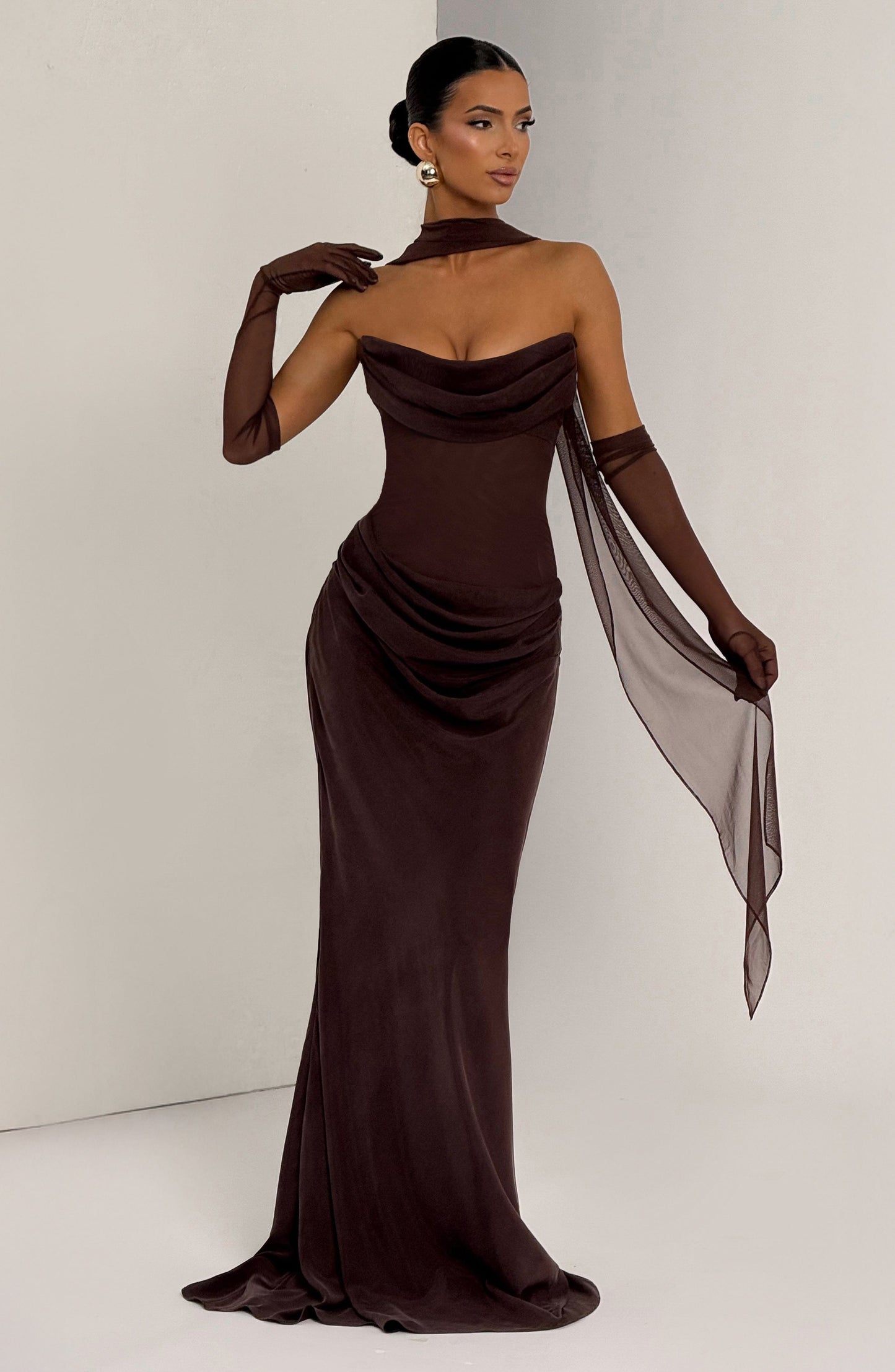 Vestido Comprido Liora - Castanho Ameixa