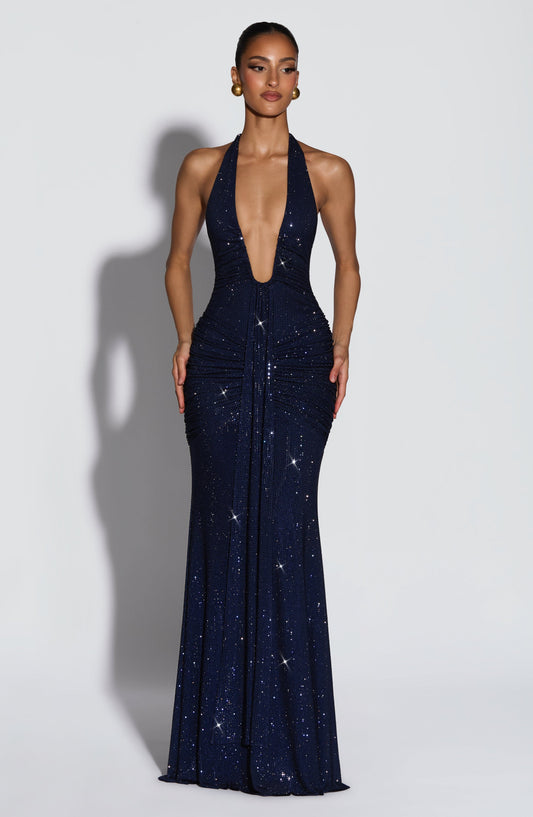 Vestido Maxi Rosetta - Azul-Marinho Brilhante