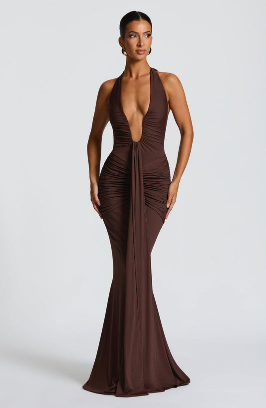 Vestido Comprido Rosetta – Castanho Ameixa
