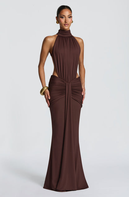 Vestido Comprido Thekla - Castanho Ameixa