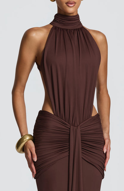Vestido Comprido Thekla - Castanho Ameixa